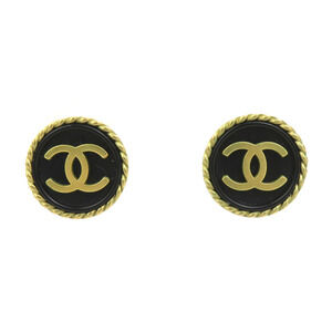 CHANEL Coco Mark Earrings, Metal/Plastic, Gold/Black, Women's, e61184a